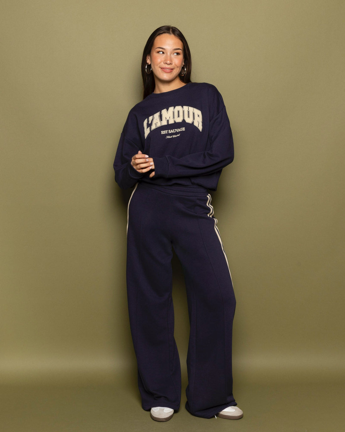 WIDE LEG TAPE SWEAT PANTS MARINEBLAUW