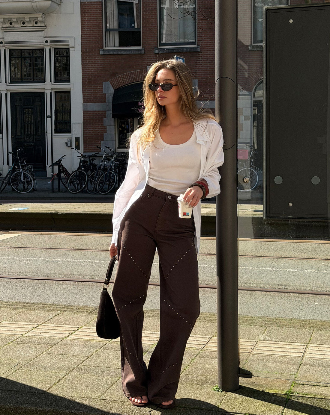 VICKY STUD WIDE LEG JEANS BRUIN