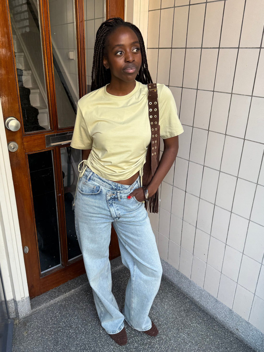 ELVY CROSSOVER WIDE LEG JEANS BLAUW