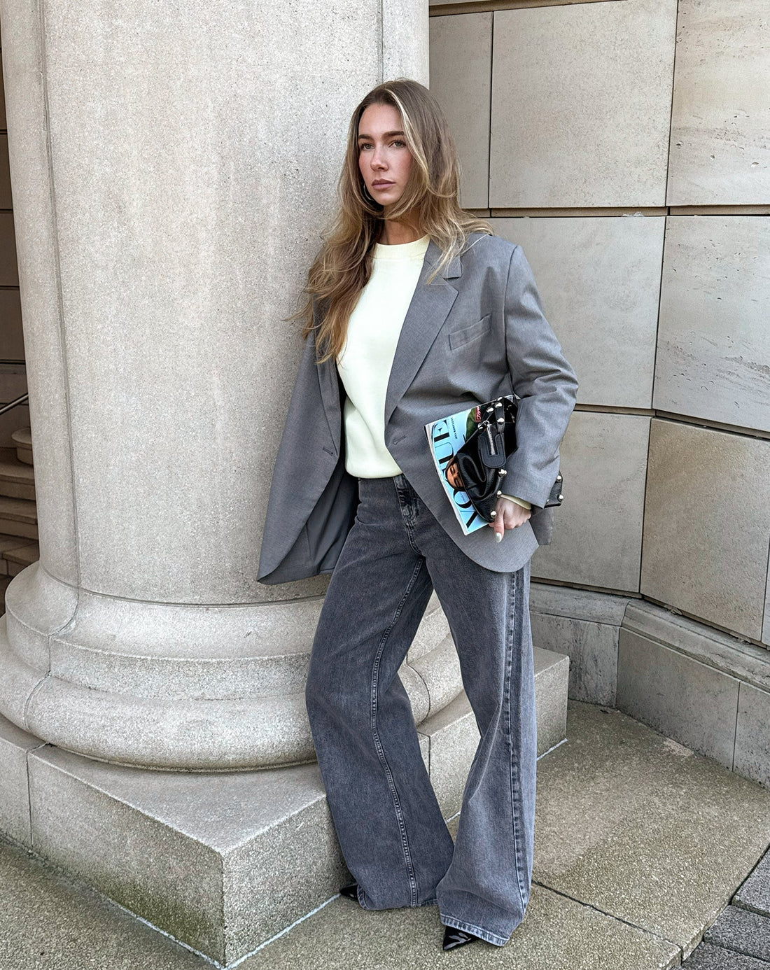 STEVIE OVERSIZED ASYMMETRIC BLAZER GRIJS MELANGE