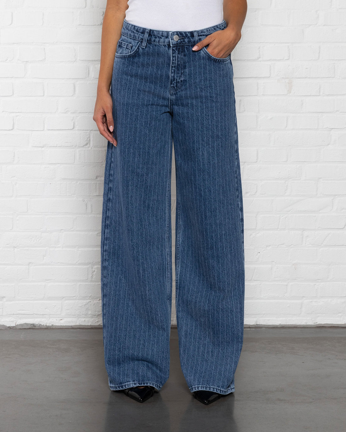 STRIPE WIDE LEG JEANS BLAUW