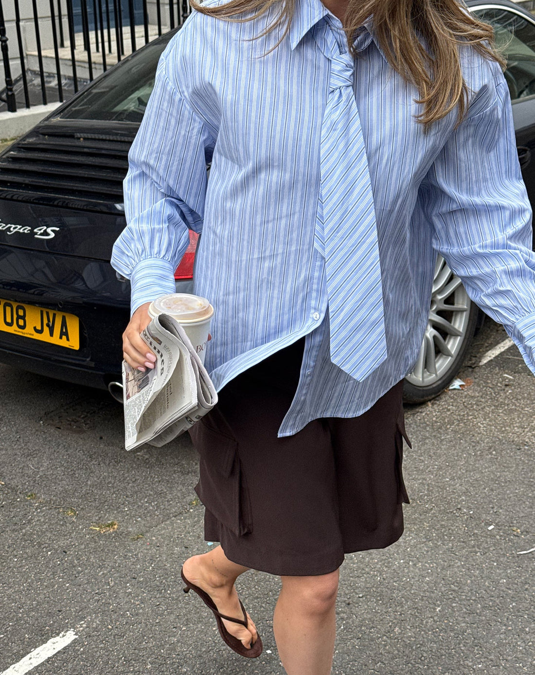 NELA OVERSIZED TIE BLOUSE BLAUW STRIPE