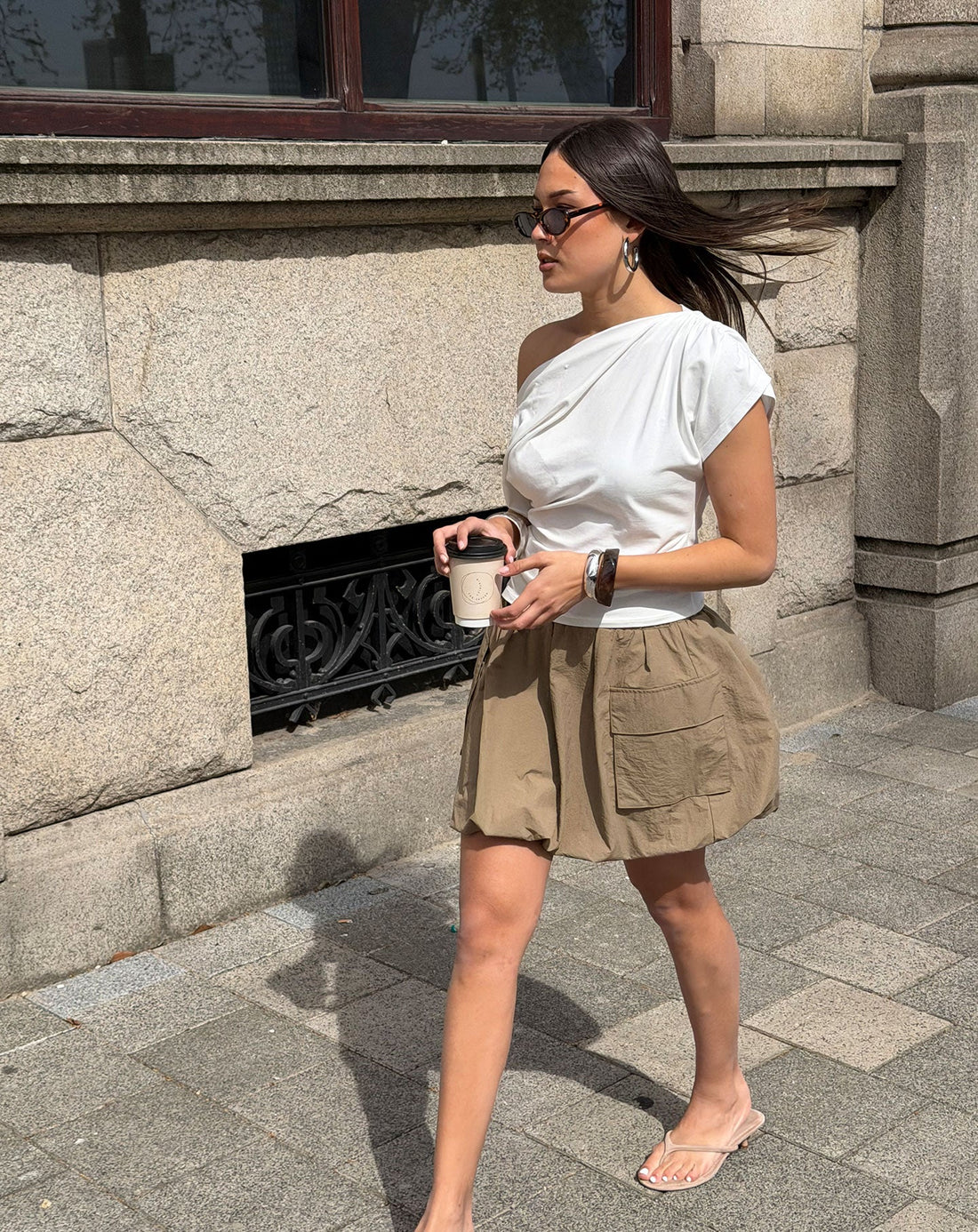 MAUI CARGO BUBBLE HEM SKIRT KHAKI