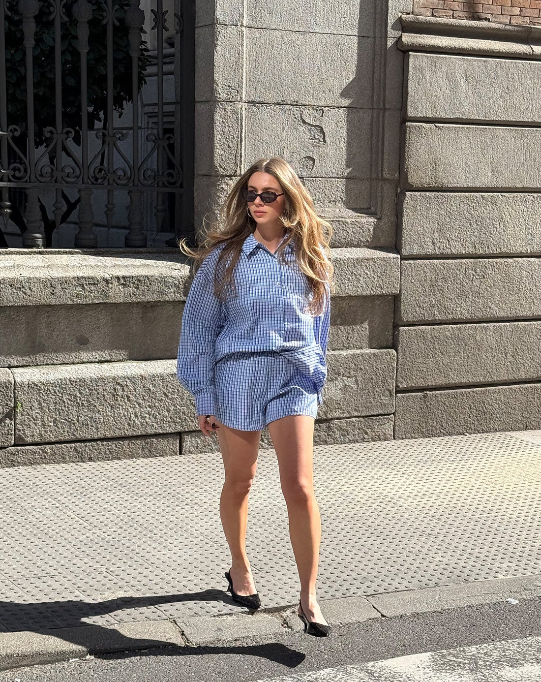 MAVIE OVERSIZED CHECK BLOUSE BLAUW
