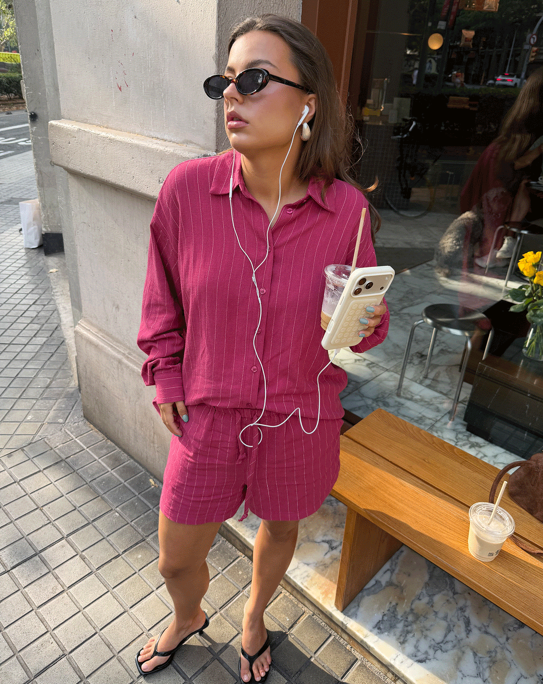 RHODE LINEN PULL ON SHORTS PIN STRIPE CHERRY