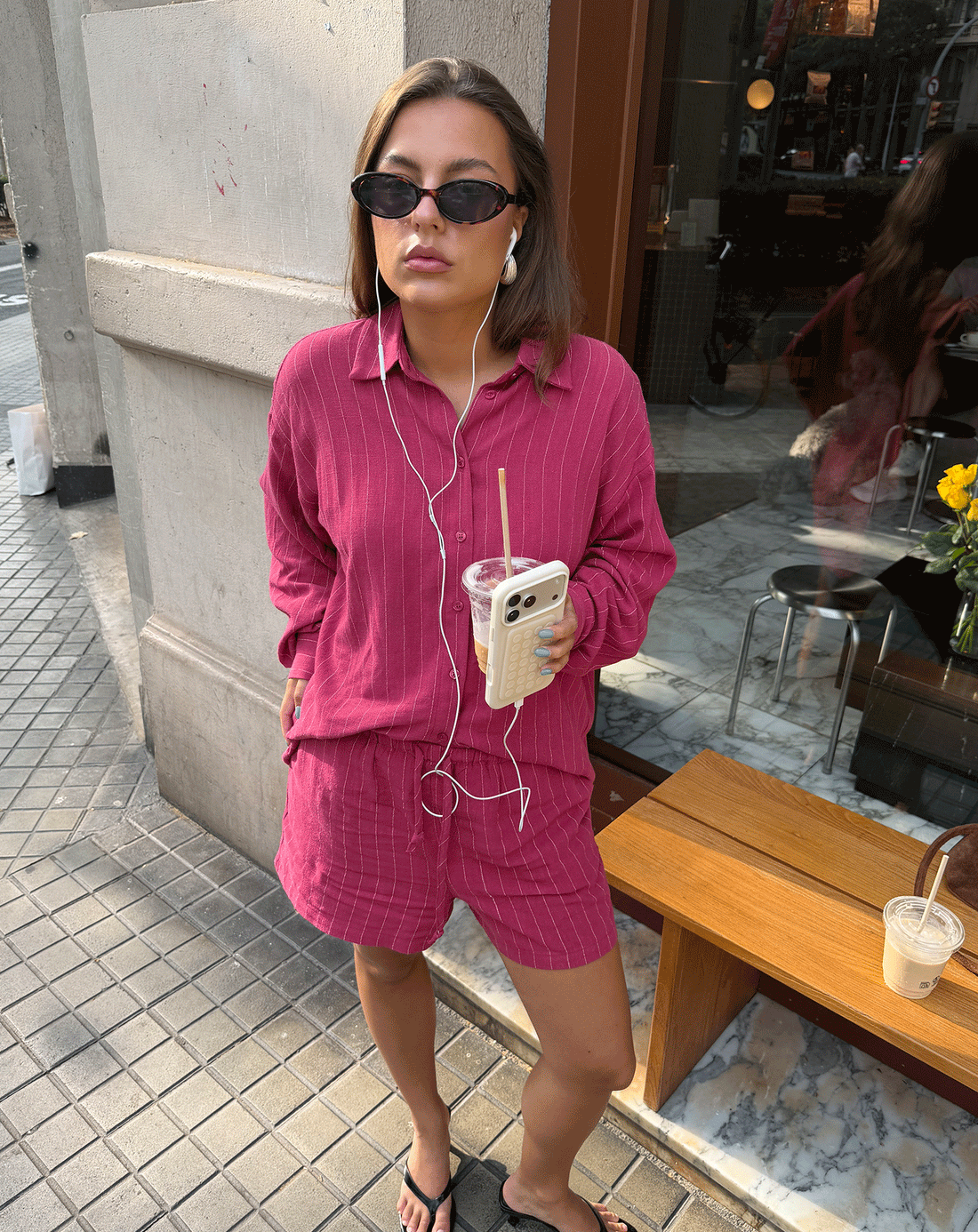 RHODE LINEN OVERSIZED BLOUSE PIN STRIPE CHERRY