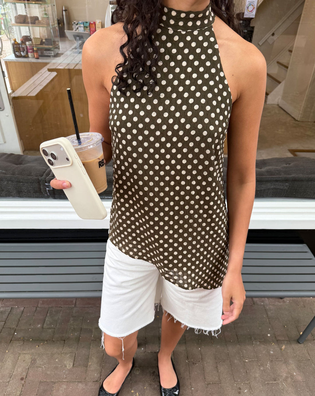 CODY A-SYMMETRIC HALTER TOP DOT LEGERGROEN