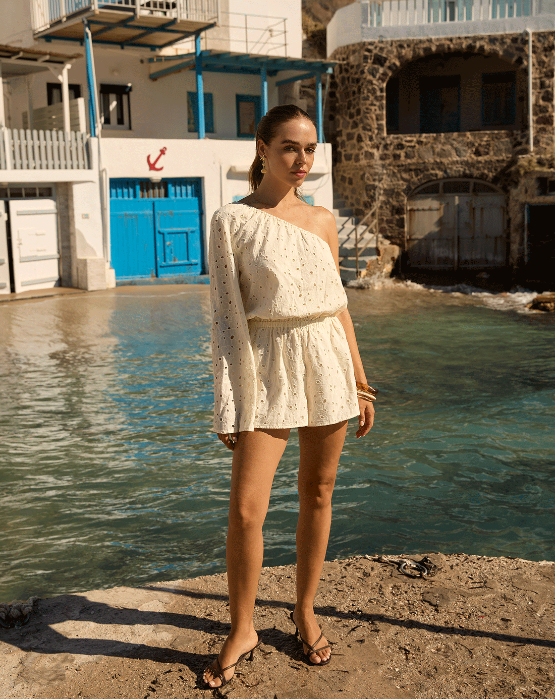 CHRISSY EMBROIDERY ANGLAISE PLAYSUIT CRÈME