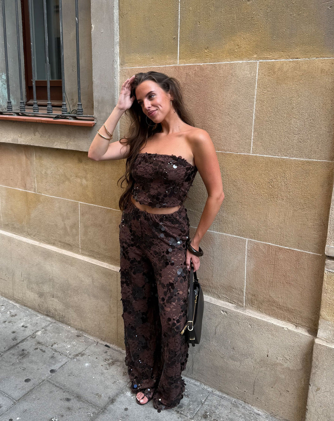 SEQUIN LACE PANTS TALL BRUIN