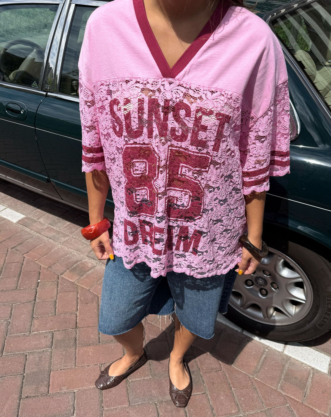 SUNSET LACE SPORTS TEE ROZE