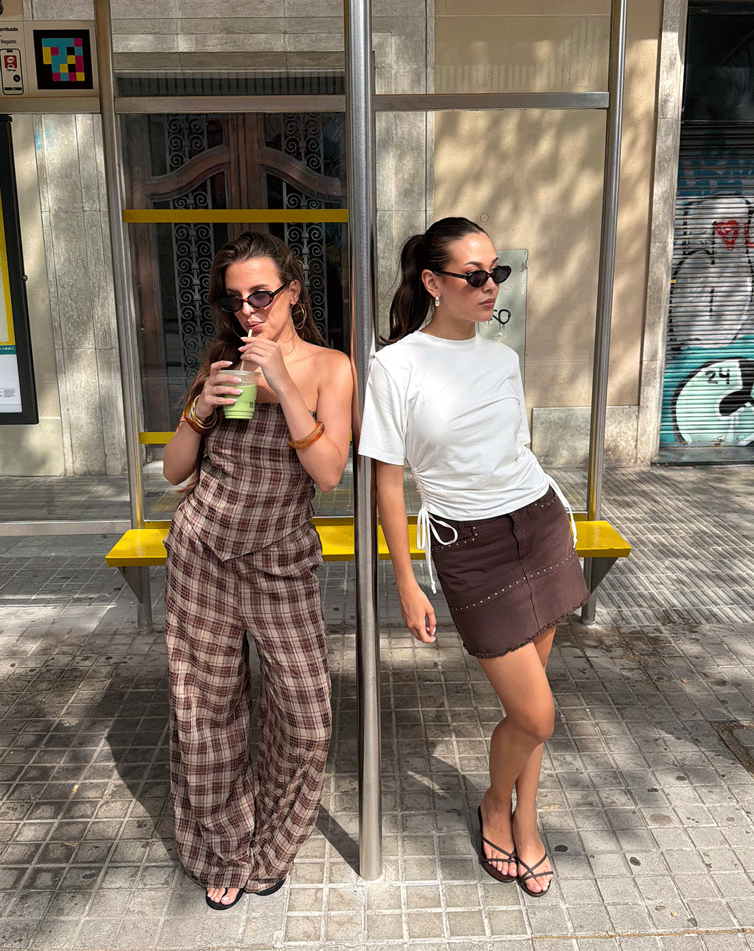 BECKA WIDE LEG PANTS BRUIN CHECK
