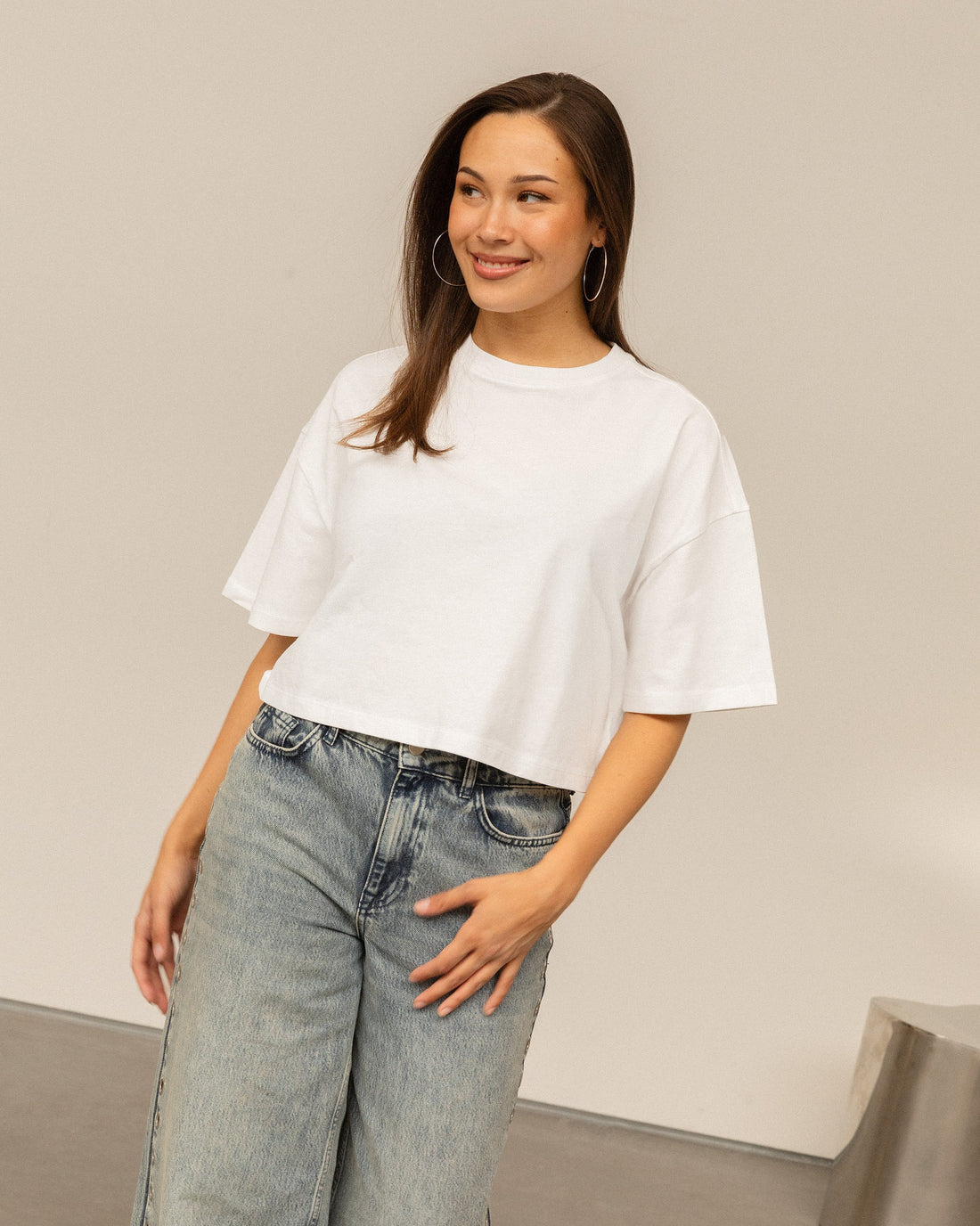 BASIC CROPPED OVERSIZED TEE CRÈME