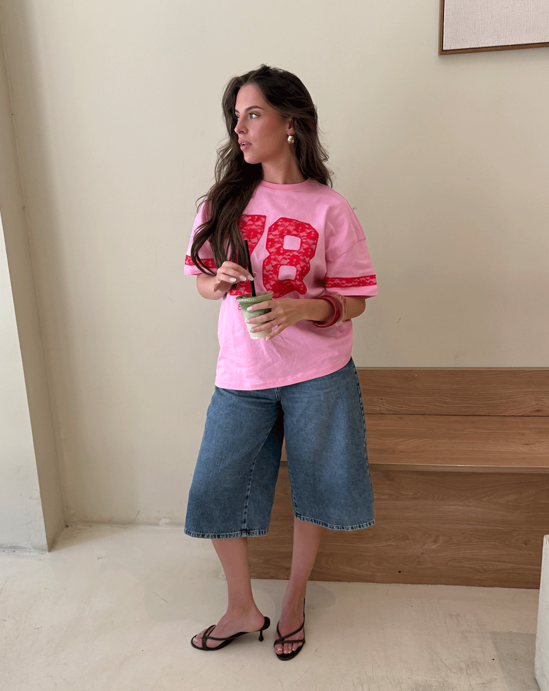 78 LACE OVERSIZED TEE ROZE