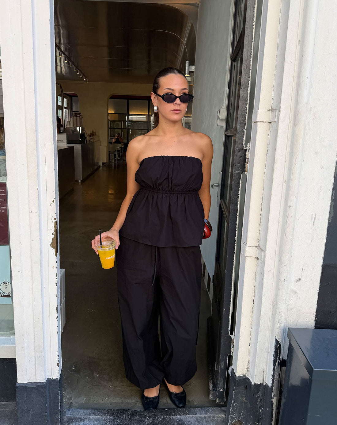 PEGGY POPLIN CARGO BALLOON PANTS TALL ZWART