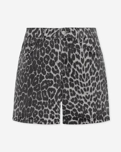 LEOPARD MOM DENIM SHORT GRIJS