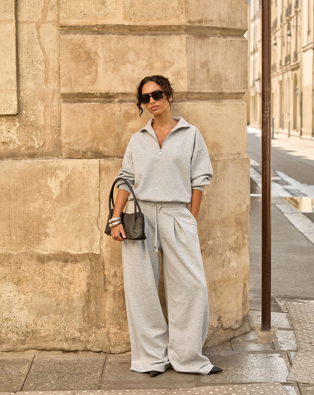 SCUBA PLEATED PANTS GRIJS MELANGE
