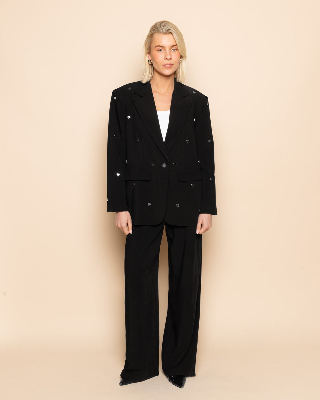 FLO WIDE LEG PLEAT PANTALON ZWART