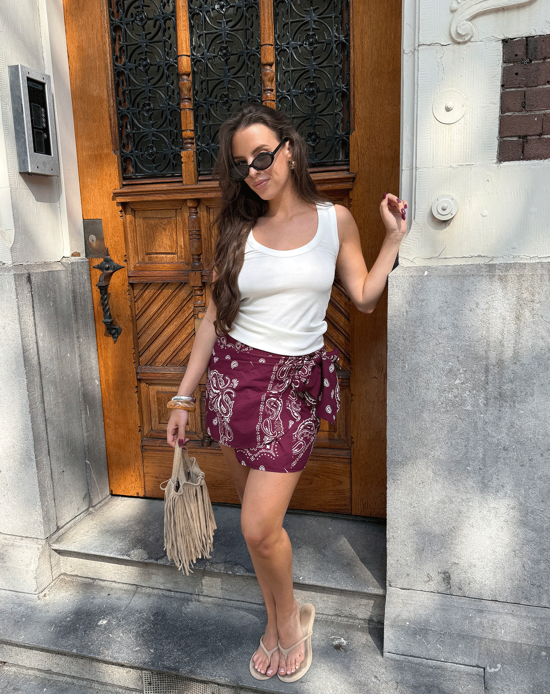 BANDANA WRAP SKIRT CHERRY