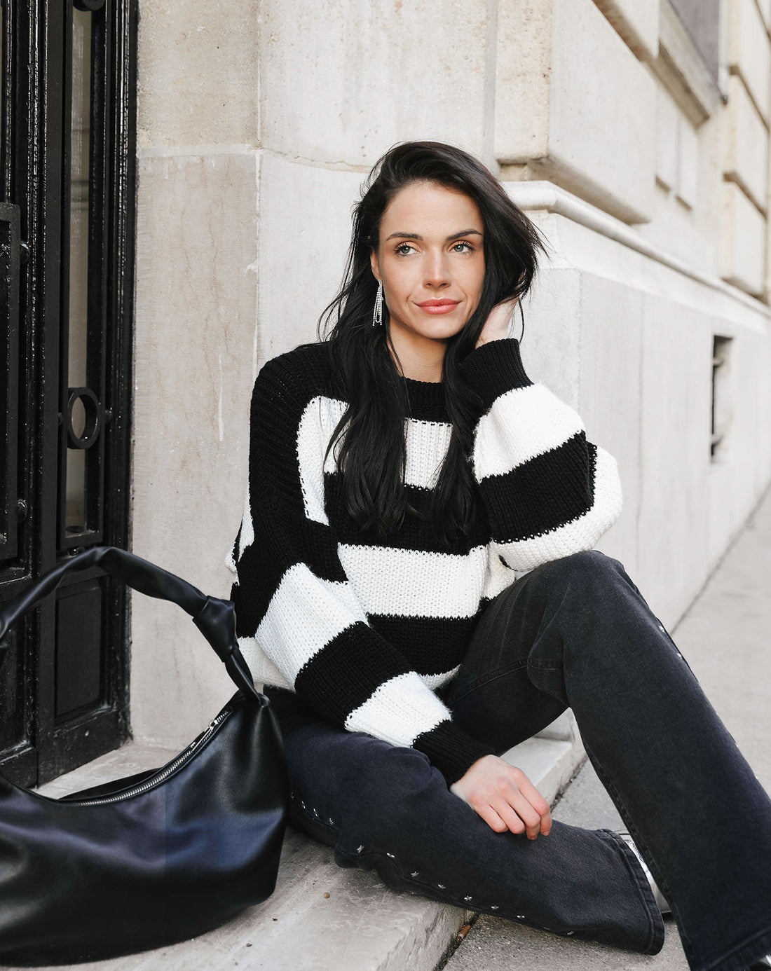 BOXY STRIPE KNIT ZWART
