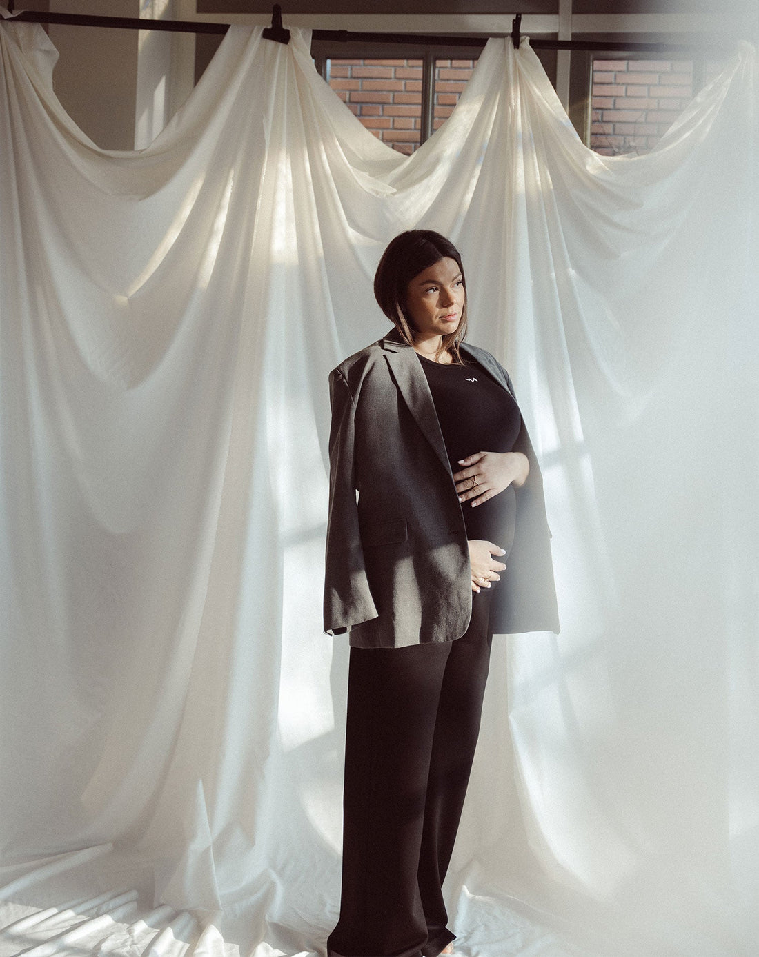 WIDE LEG PANTS MATERNITY TALL ZWART
